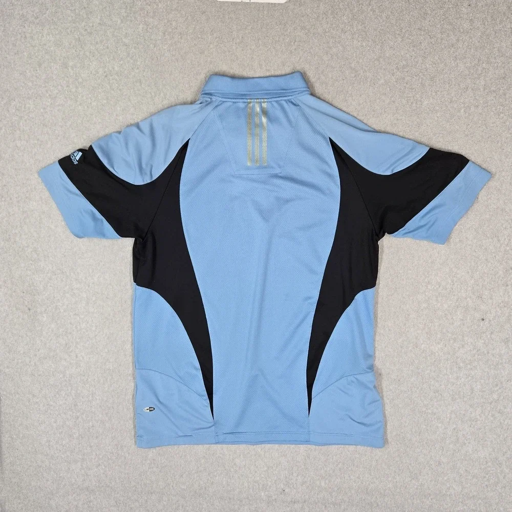 Adidas Men Polo L Light Blue Colorblock Climacool Activewear Logo Short Sleeve